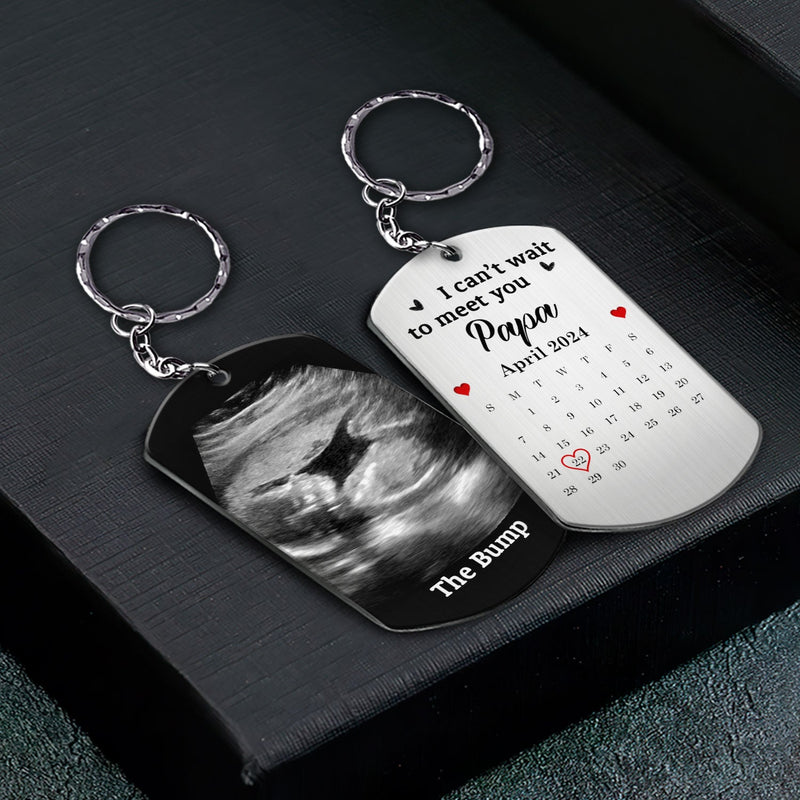 Custom Photo Calendar Can't Wait To Meet You - Gift For Father - Personalized Aluminum Keychain