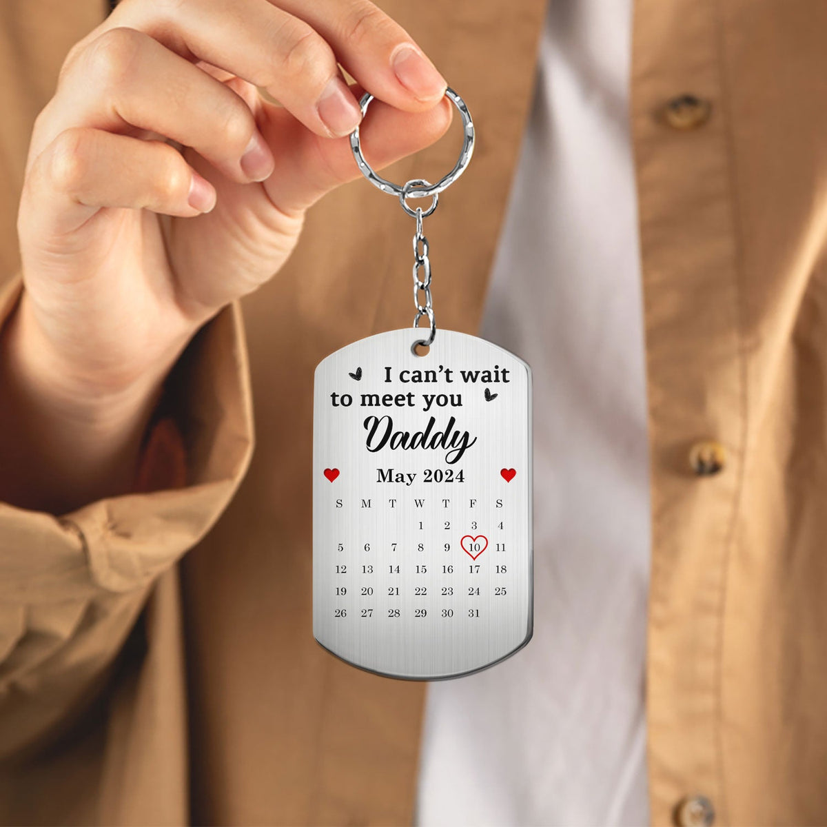 Custom Photo Calendar Can't Wait To Meet You - Gift For Father - Personalized Aluminum Keychain
