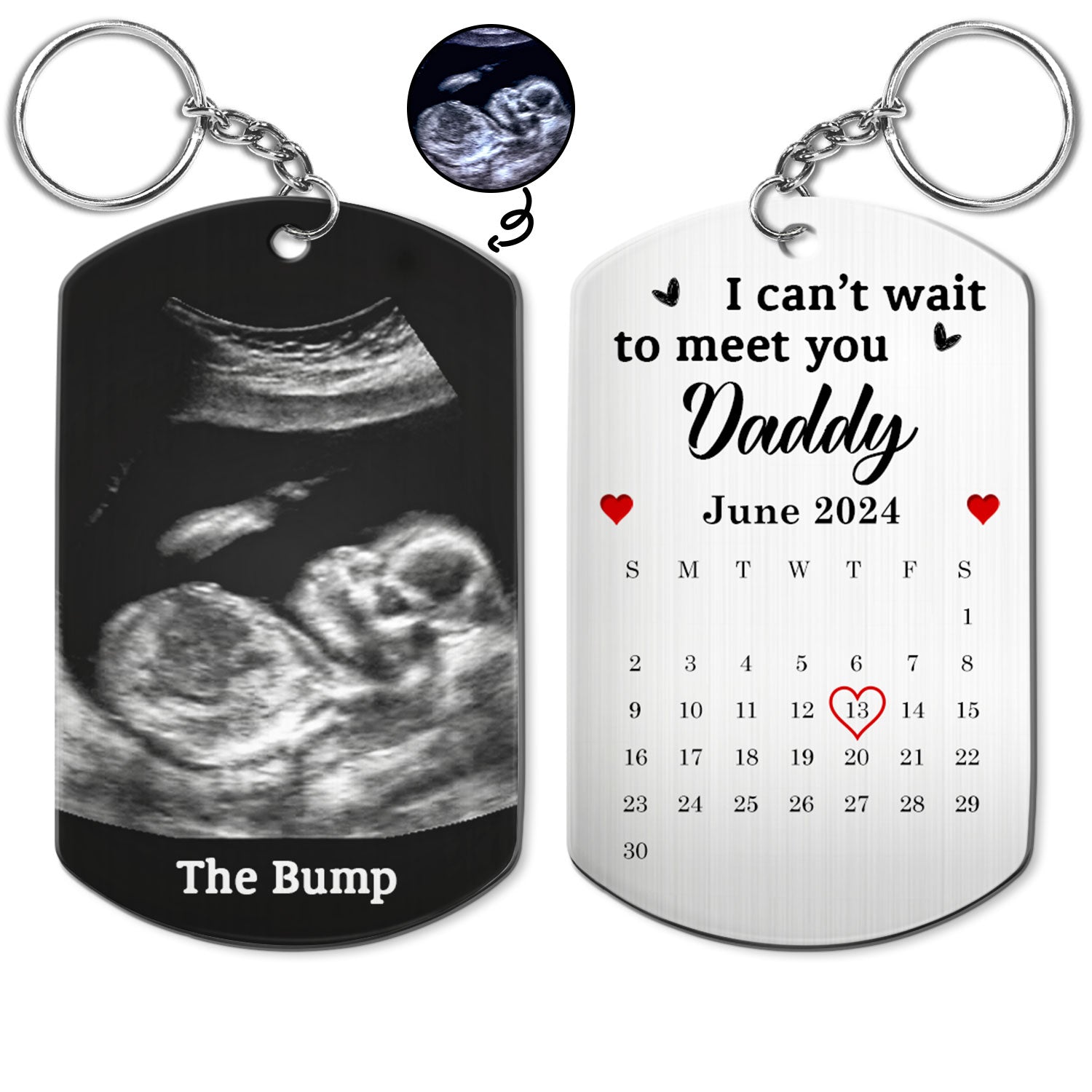 Custom Photo Calendar Can't Wait To Meet You - Gift For Father - Personalized Aluminum Keychain