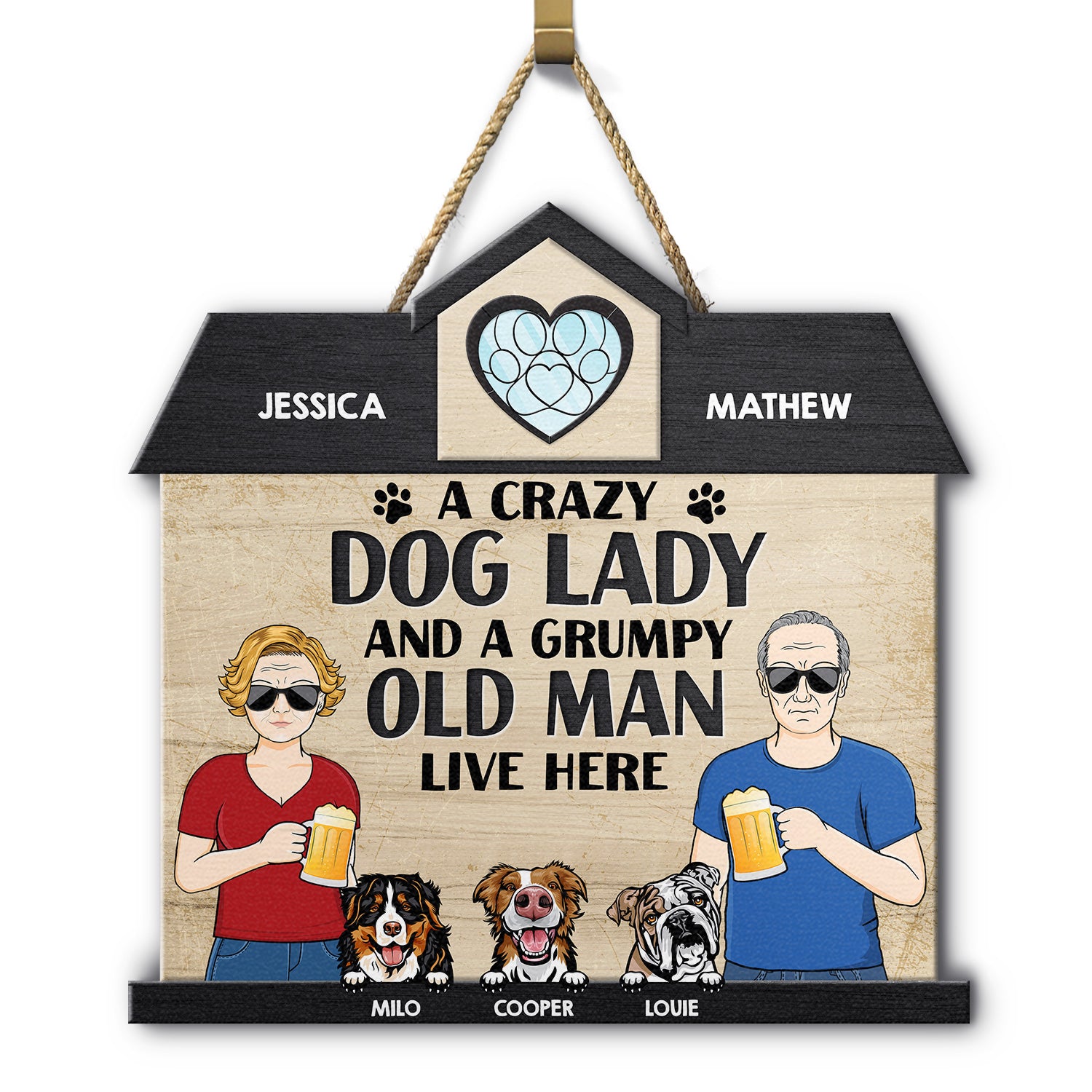 Crazy Dog Lady - Gift For Couple, Dog Mom, Dog Dad - Personalized Custom Shaped Wood Sign