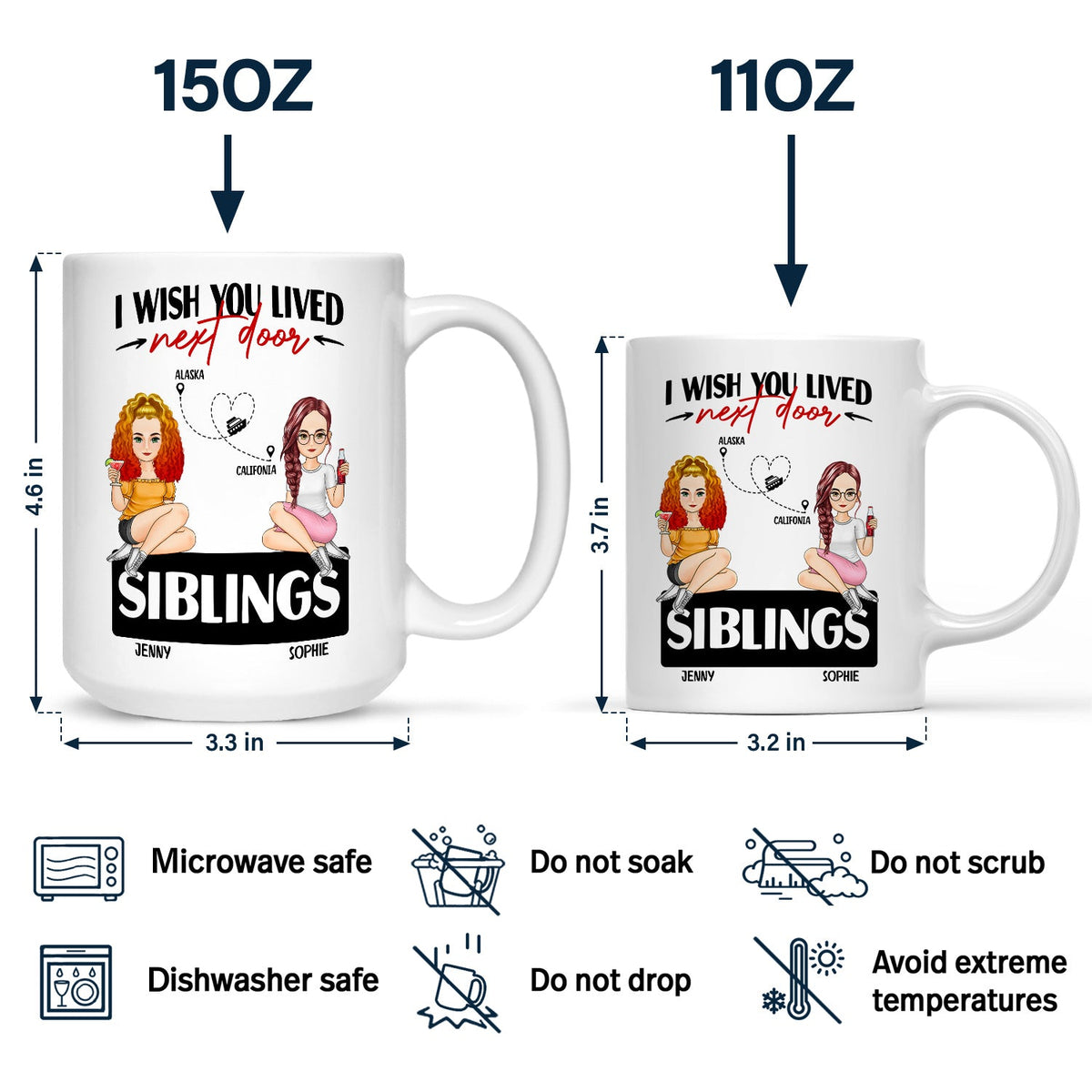 Wish You Lived Next Door - Gift For Siblings And Besties - Personalized Mug