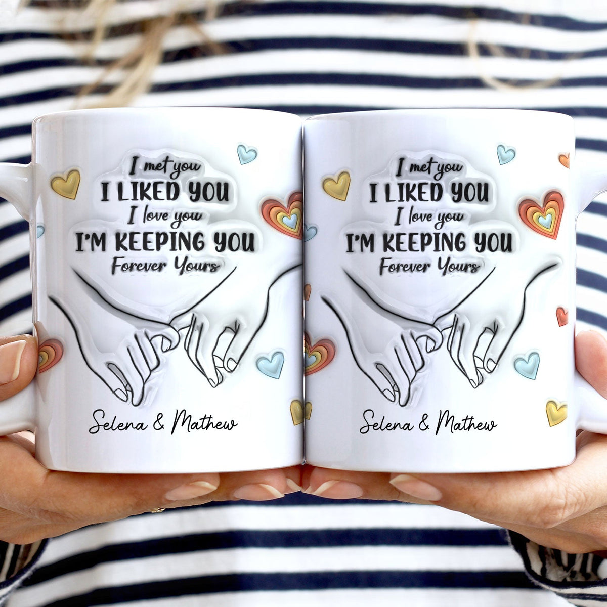 Tasse personnalisée blanche avec effet gonflé 3D, cadeau pour couple, avec inscription « Forever Yours »