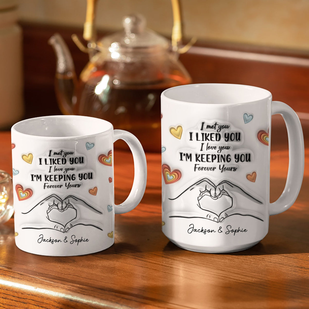 Tasse personnalisée blanche avec effet gonflé 3D, cadeau pour couple, avec inscription « Forever Yours »