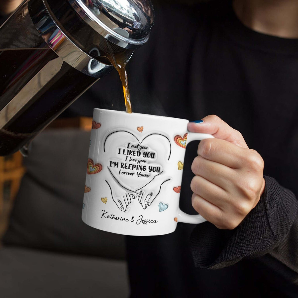 Tasse personnalisée blanche avec effet gonflé 3D, cadeau pour couple, avec inscription « Forever Yours »