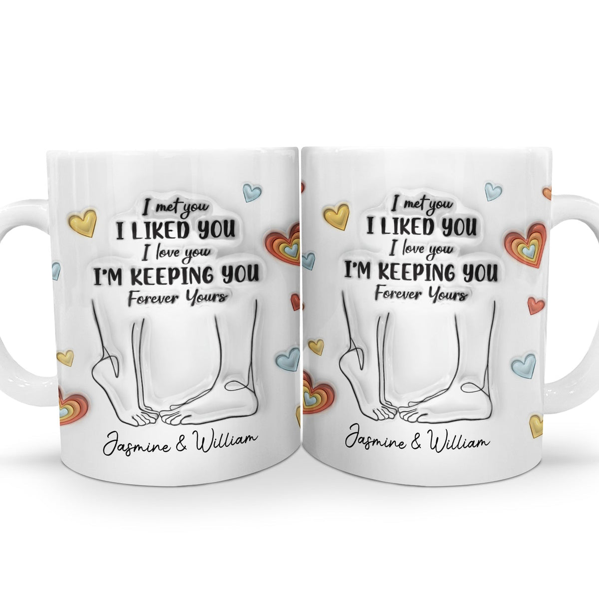 Tasse personnalisée blanche avec effet gonflé 3D, cadeau pour couple, avec inscription « Forever Yours »