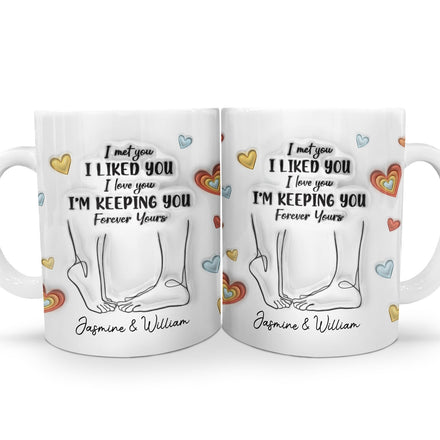 Tasse personnalisée blanche avec effet gonflé 3D, cadeau pour couple, avec inscription « Forever Yours »