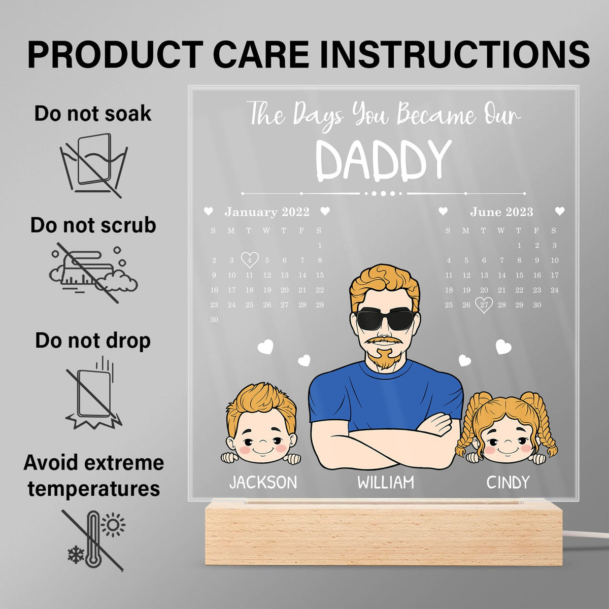 Calendar The Day You Became My Daddy - Gift For Father - Personalized 3D Led Light Wooden Base