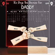 Calendrier « Le jour où tu es devenu notre papa » - Base en bois avec lumière LED 3D personnalisée