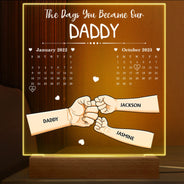 Calendrier « Le jour où tu es devenu notre papa » - Base en bois avec lumière LED 3D personnalisée