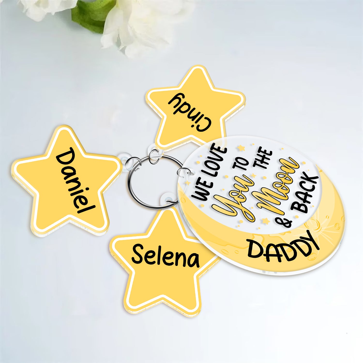 Daddy We Love You To The Moon And Back - Personalized Acrylic Tag Keychain