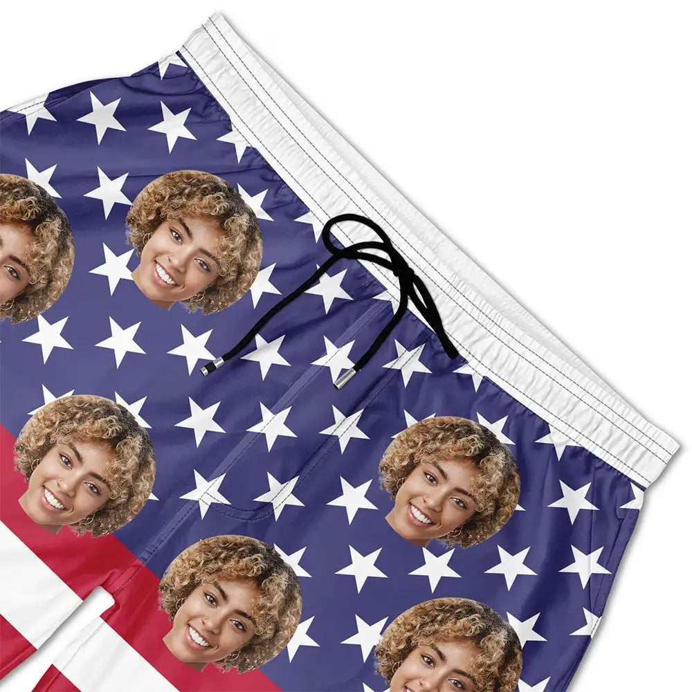 Custom Photo American Flag - Personalized Unisex Beach Shorts