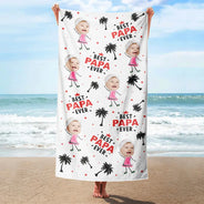 Serviette de plage personnalisée avec photo du meilleur papa de tous les temps, cocotier