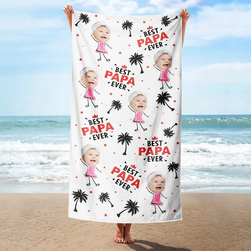 Custom Photo Best Dad Ever Coconut Palm - Personalized Beach Towel
