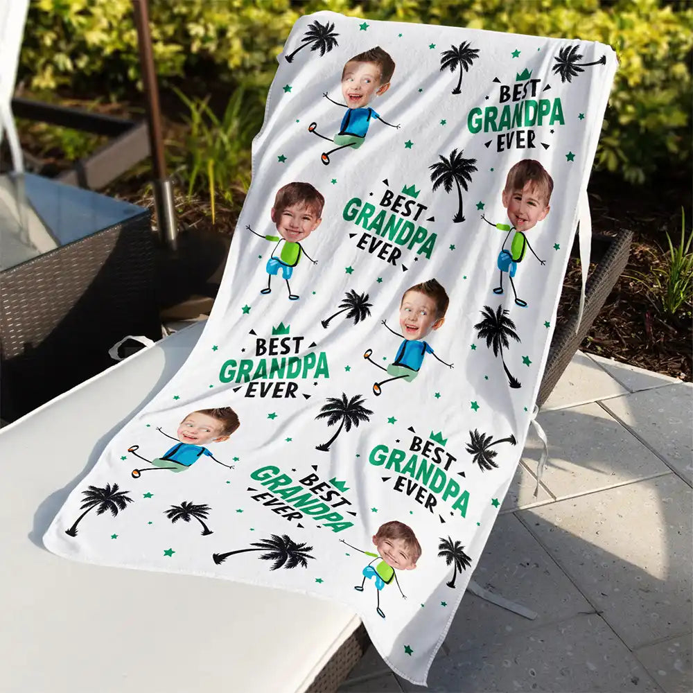 Serviette de plage personnalisée avec photo du meilleur papa de tous les temps, cocotier