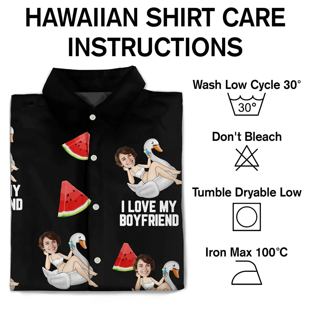 Custom Photo Funny On Flamingo I Love My Lover - Personalized Hawaiian Shirt