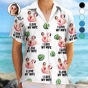 Custom Photo Funny On Flamingo I Love My Lover - Personalized Hawaiian Shirt