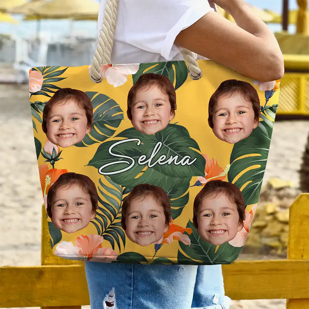 Custom Photo Funny Family Pet Face - Personalized Beach Bag