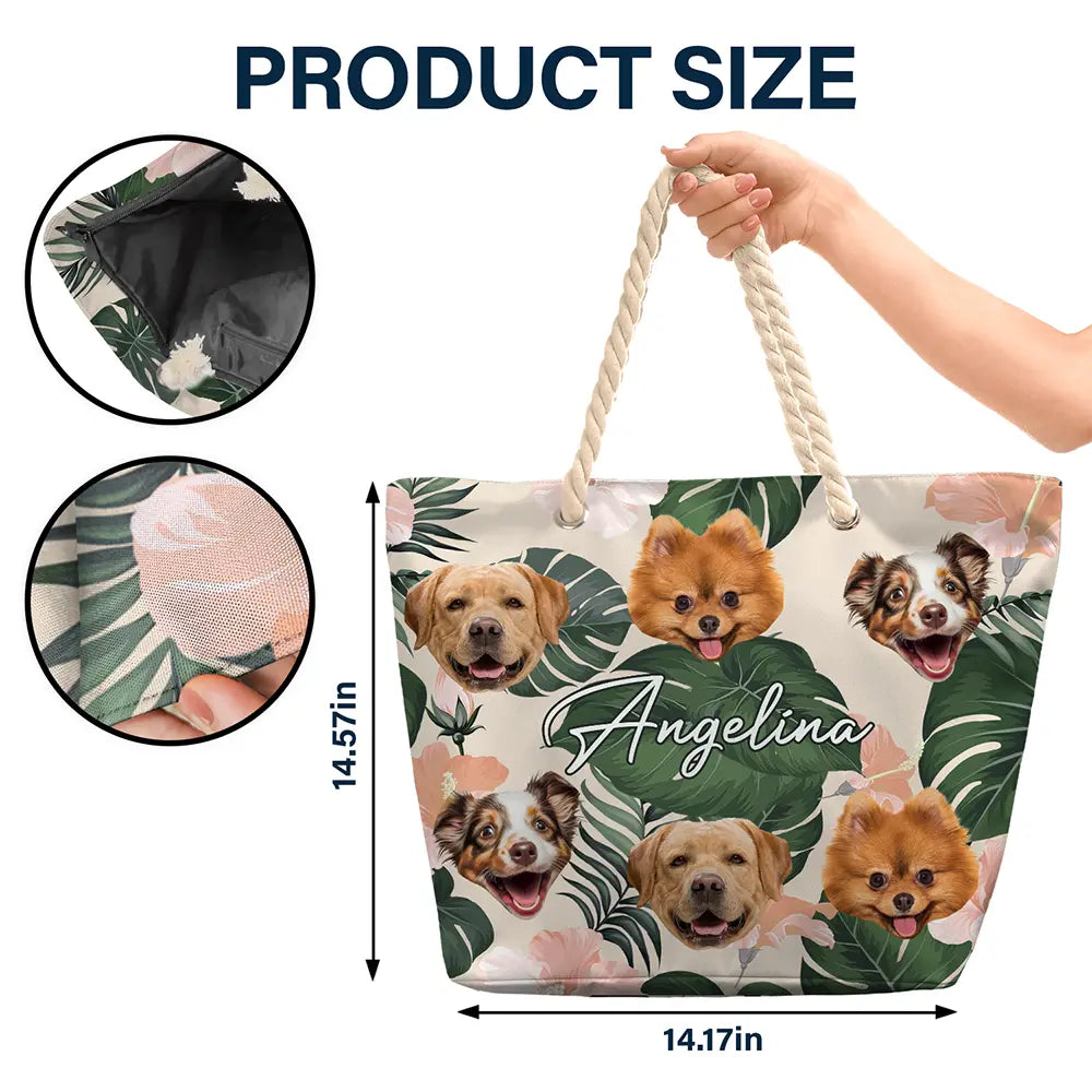 Custom Photo Funny Family Pet Face - Personalized Beach Bag