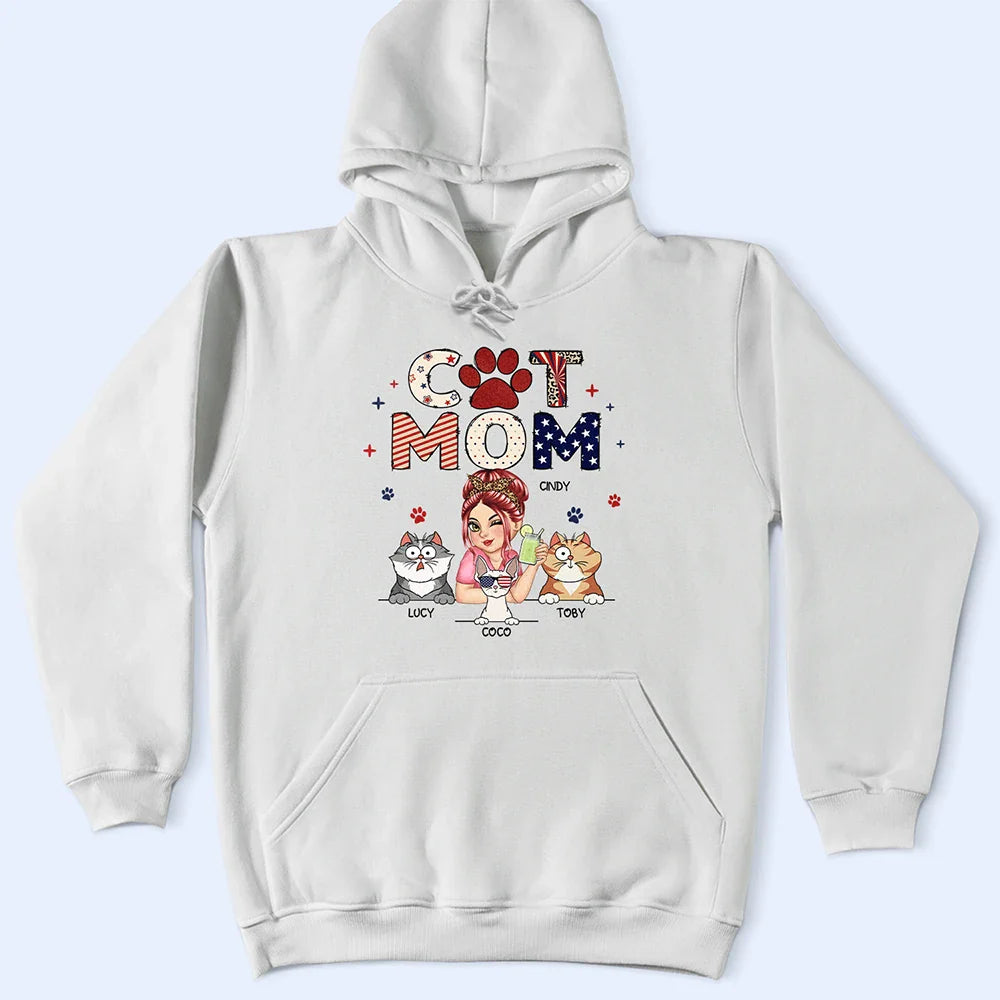 Cat Mom Stars And Stripes - Personalized T Shirt