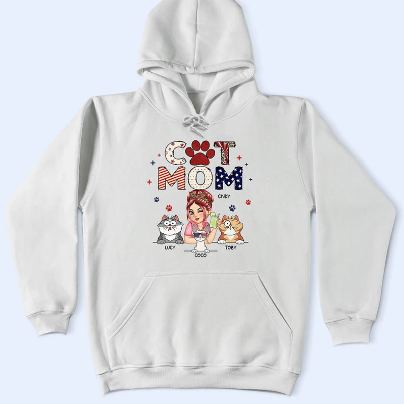 Cat Mom Stars And Stripes - Personalized T Shirt