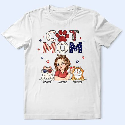 Cat Mom Stars And Stripes - Personalized T Shirt