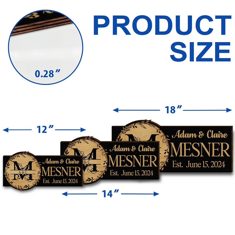 Monogram Wedding Gift Happily Married - Personalized Custom Shaped Wood Sign