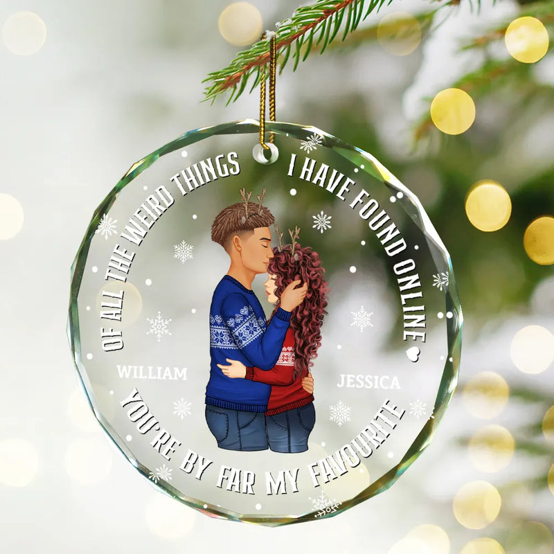 Couple de Noël, vue latérale, tu es de loin mon préféré - Ornement en verre rond personnalisé 
