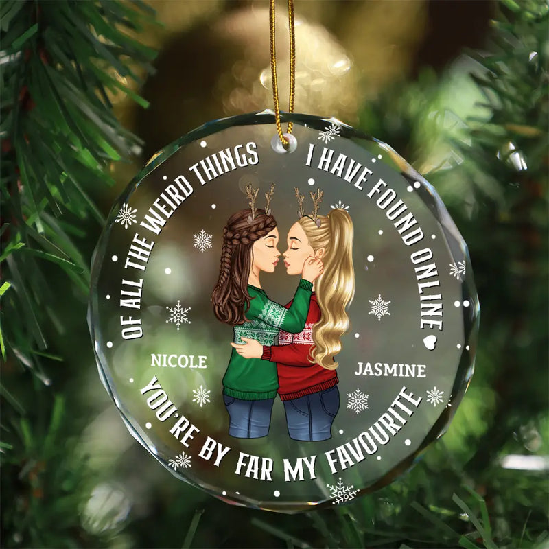 Couple de Noël, vue latérale, tu es de loin mon préféré - Ornement en verre rond personnalisé 