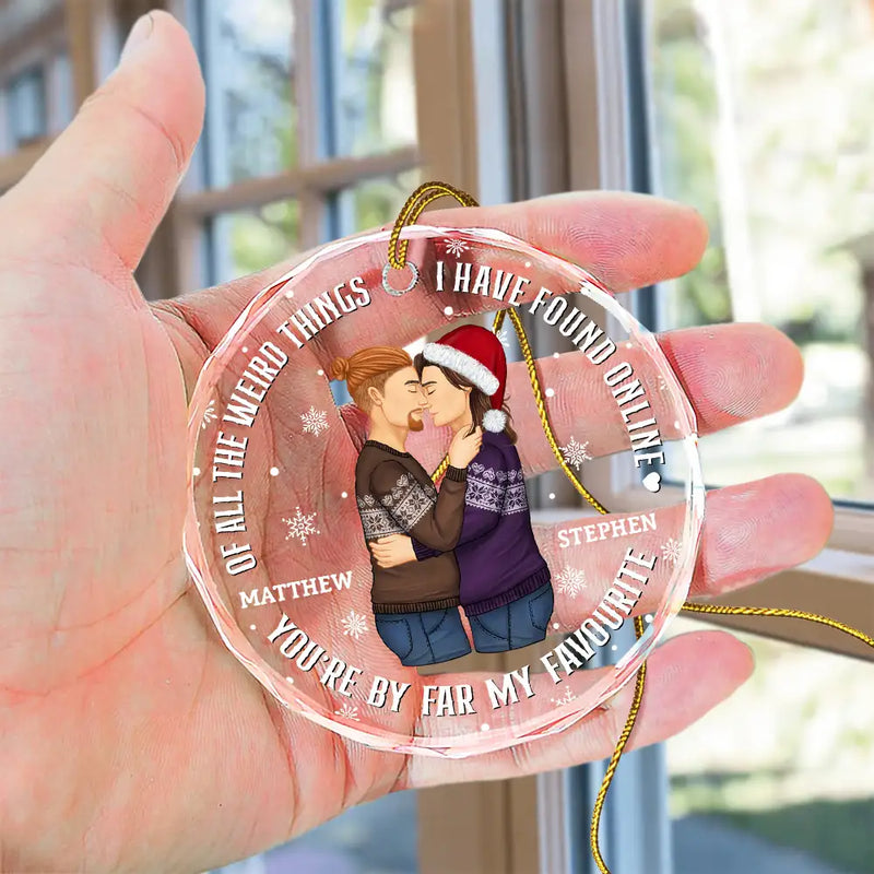 Couple de Noël, vue latérale, tu es de loin mon préféré - Ornement en verre rond personnalisé 