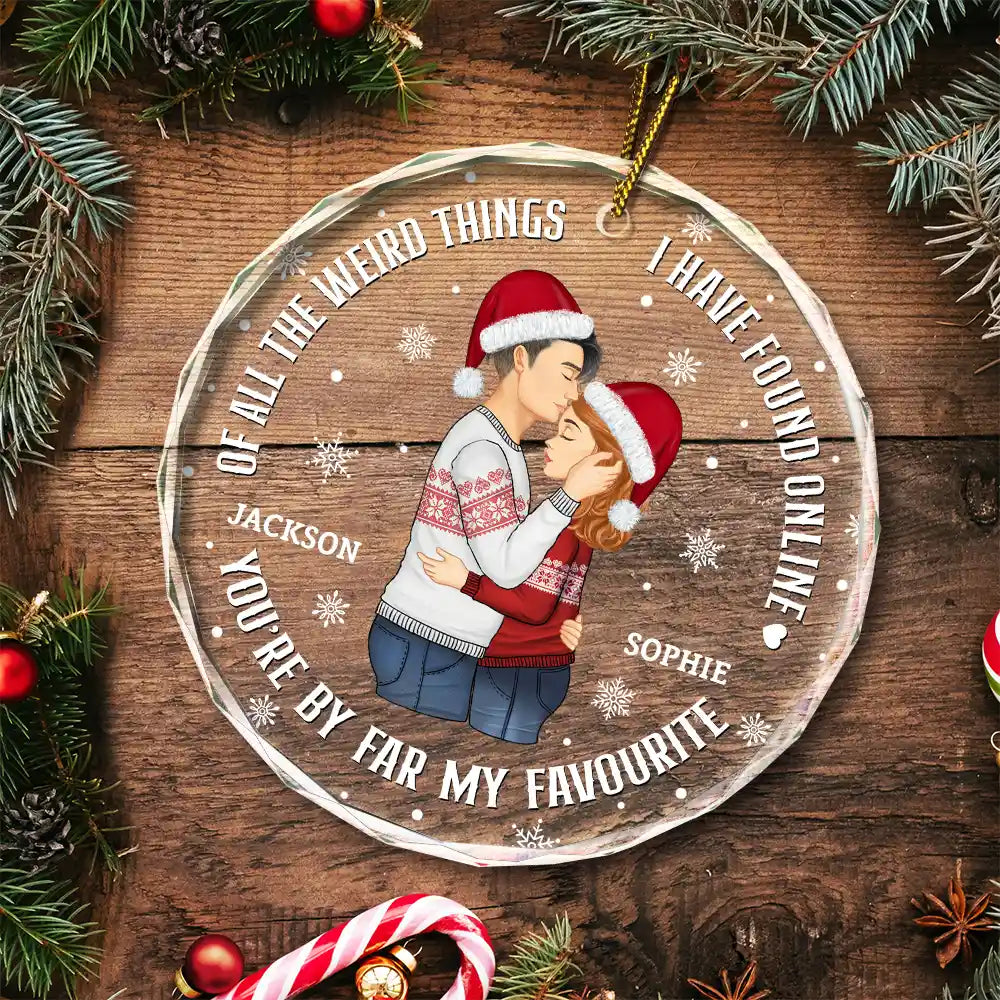 Couple de Noël, vue latérale, tu es de loin mon préféré - Ornement en verre rond personnalisé 