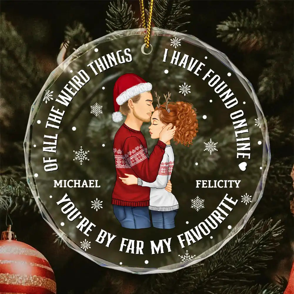 Christmas Couple Sideview You Are My Favorite By Far - Personalized Circle Glass Ornament