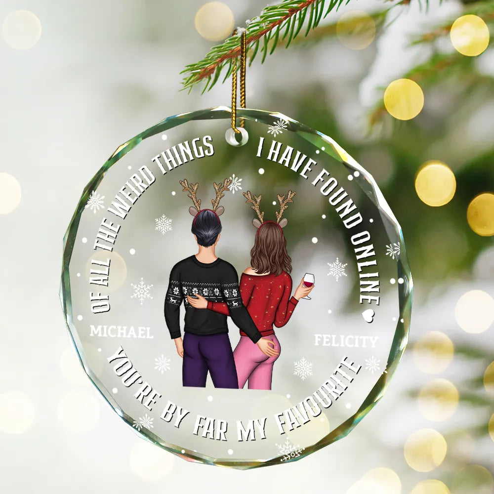 Christmas Couple Back Side You Are My Favorite By Far - Personalized Circle Glass Ornament