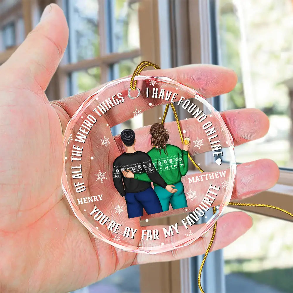 Christmas Couple Back Side You Are My Favorite By Far - Personalized Circle Glass Ornament