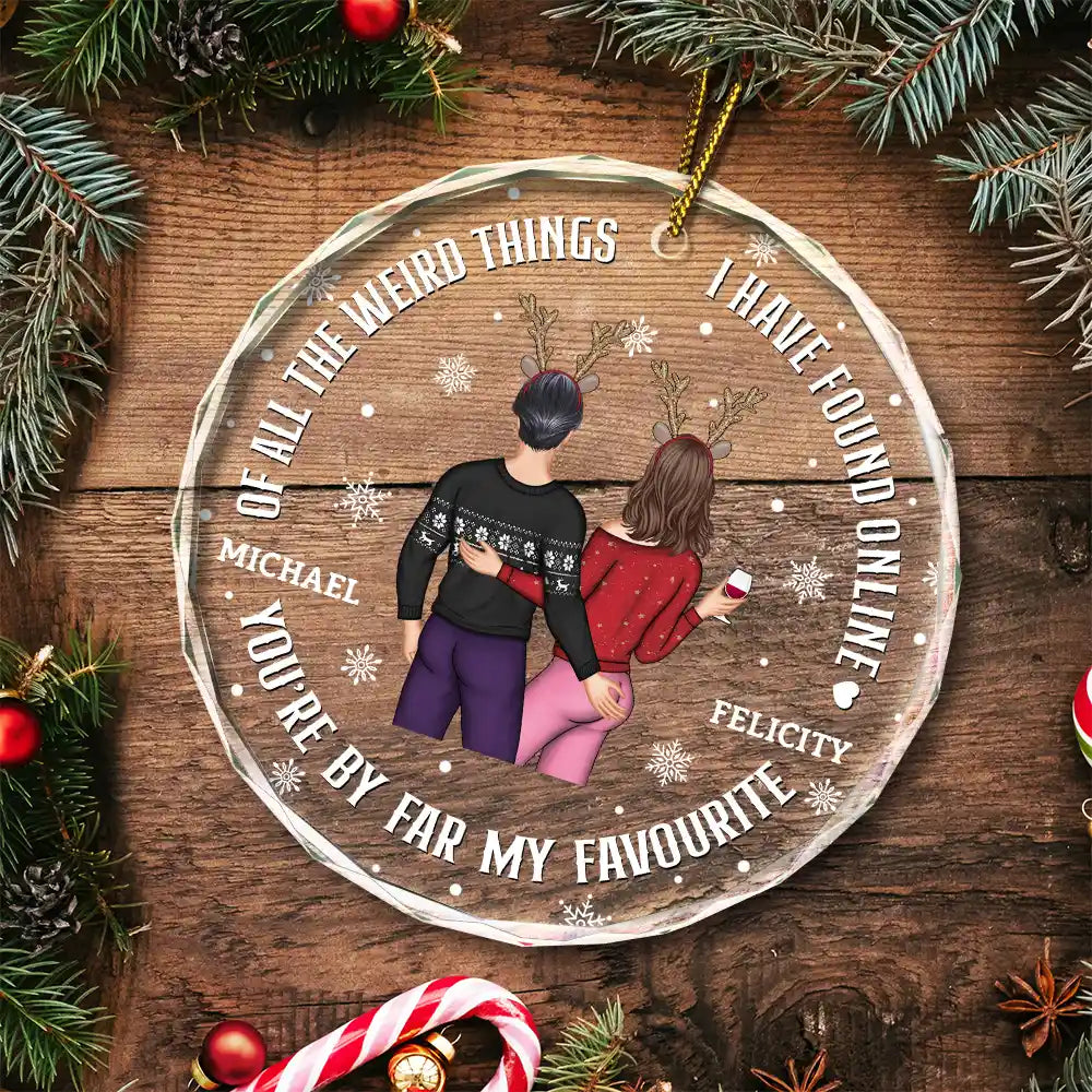Christmas Couple Back Side You Are My Favorite By Far - Personalized Circle Glass Ornament