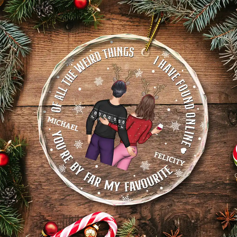 Christmas Couple Back Side You Are My Favorite By Far - Personalized Circle Glass Ornament