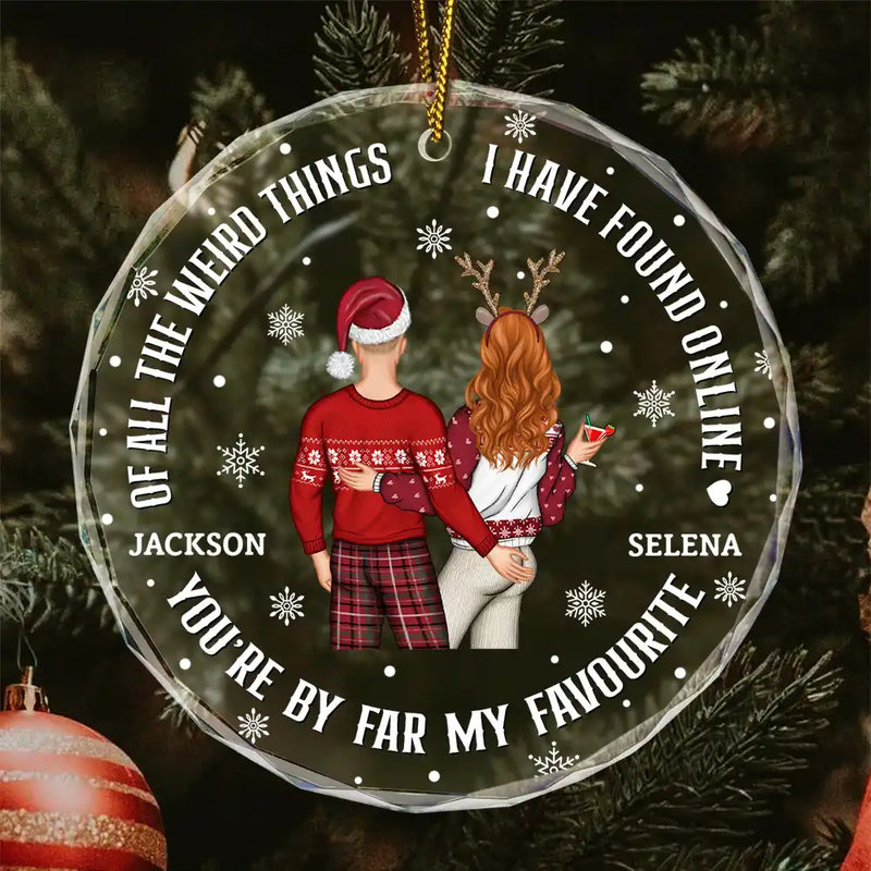 Christmas Couple Back Side You Are My Favorite By Far - Personalized Circle Glass Ornament