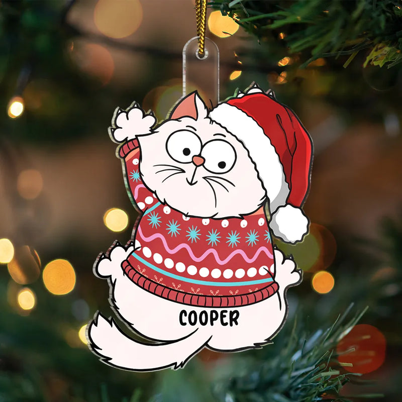 Scratching Cat Christmas - Personalized Cutout Acrylic Ornament