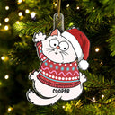 Scratching Cat Christmas - Personalized Cutout Acrylic Ornament