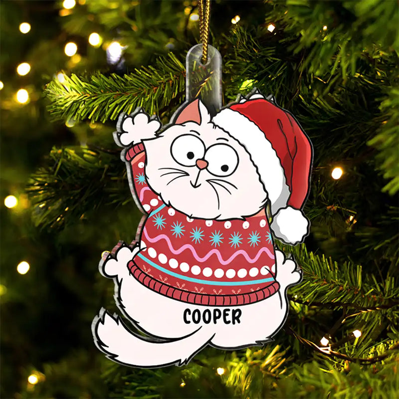 Scratching Cat Christmas - Personalized Cutout Acrylic Ornament