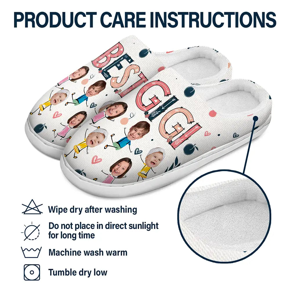 Custom Photo Best Nana Mom Ever - Personalized Fluffy Slippers