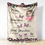 Grandma Butterfly Title - Personalized Fleece Blanket, Sherpa Blanket