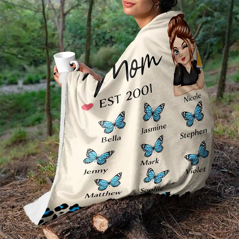 Grandma Butterfly Title - Personalized Fleece Blanket, Sherpa Blanket