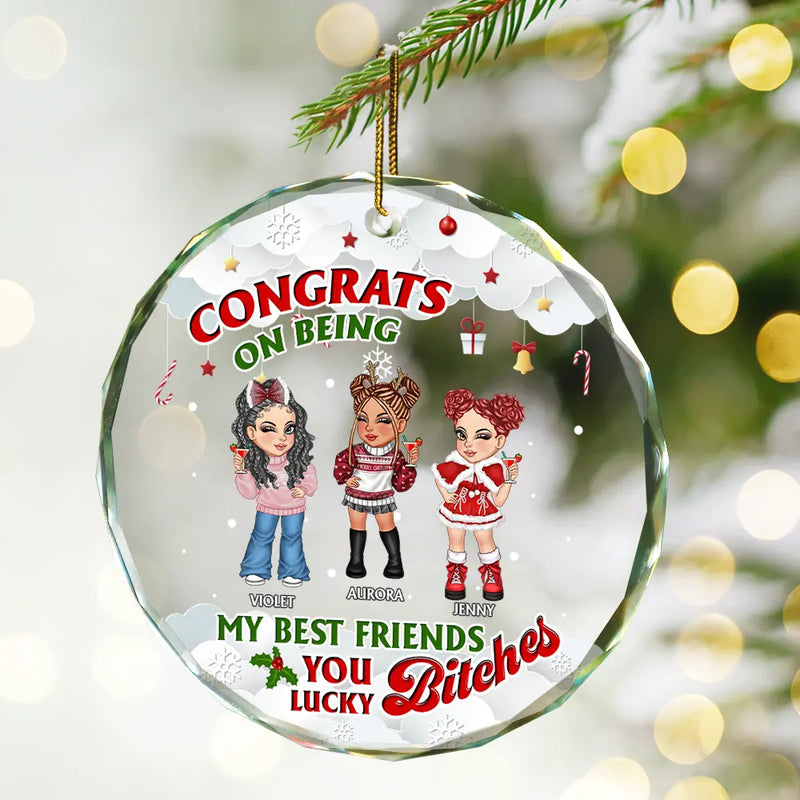 Félicitations pour être devenu mon meilleur ami ! - Décoration en verre circulaire personnalisée 