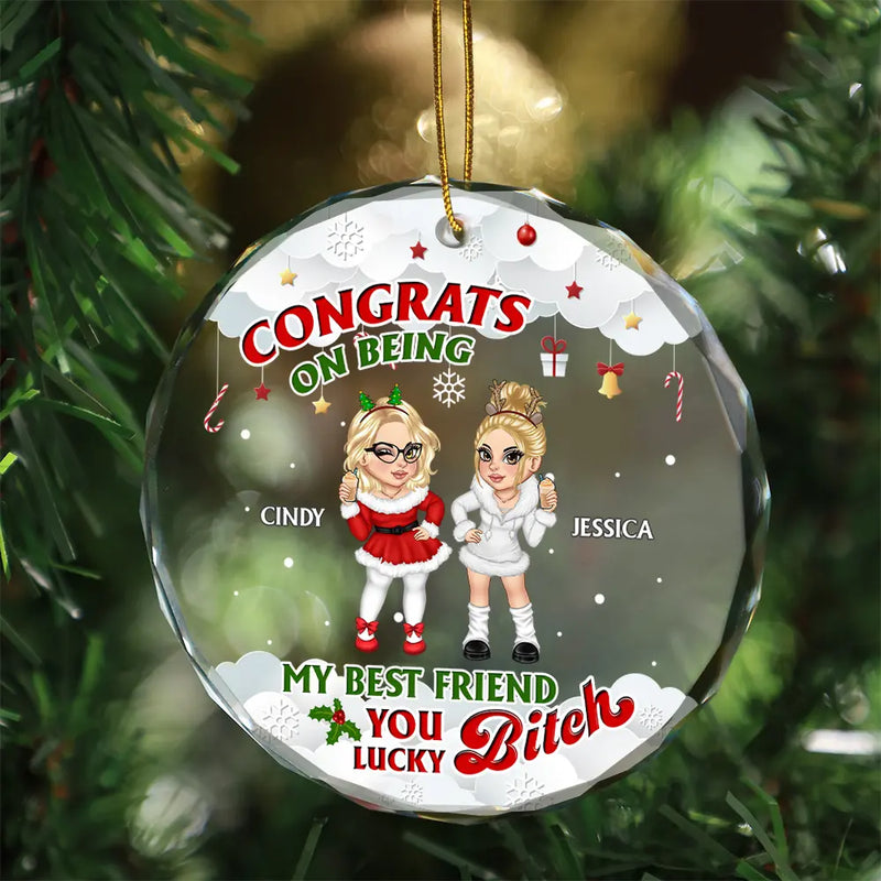 Félicitations pour être devenu mon meilleur ami ! - Décoration en verre circulaire personnalisée 