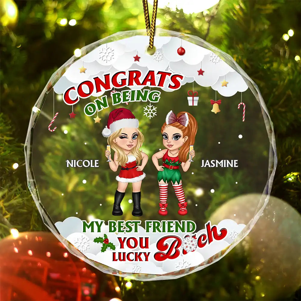 Félicitations pour être devenu mon meilleur ami ! - Décoration en verre circulaire personnalisée 