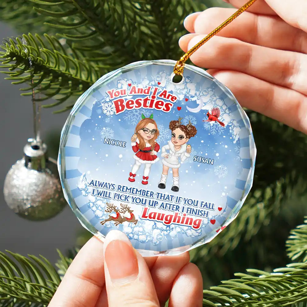 Christmas You And I Are Sisters - Personalized Circle Glass Ornament