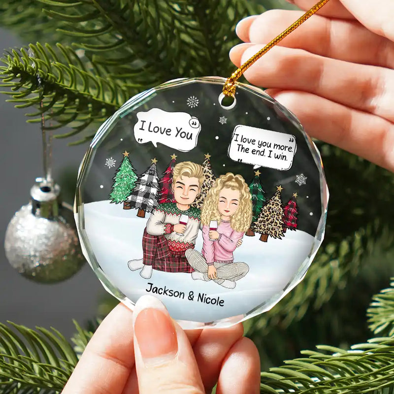 Christmas Couple I Love You More The End - Personalized Circle Glass Ornament