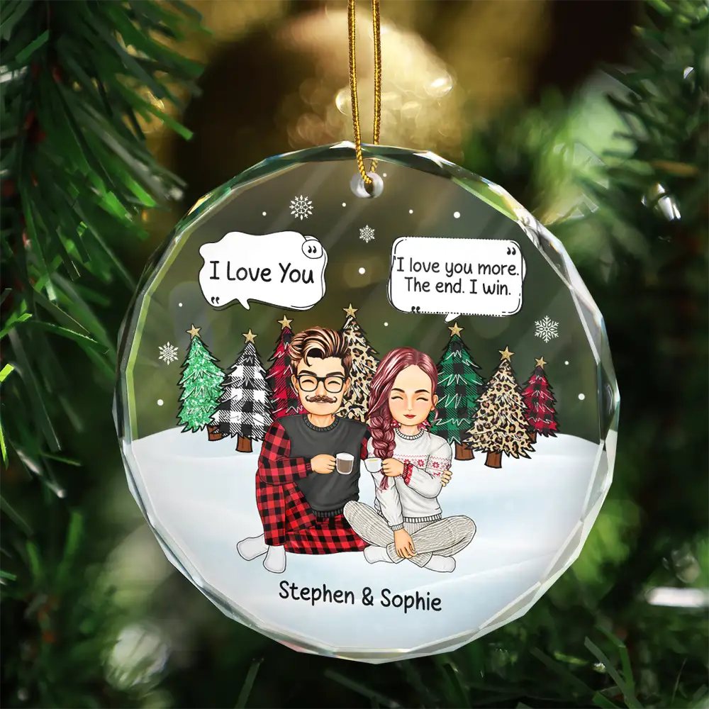 Christmas Couple I Love You More The End - Personalized Circle Glass Ornament