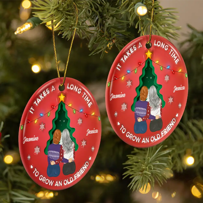 Grow An Old Friend - 3D Inflated Effect Printed Ornament, Personalized Circle Ceramic Ornament