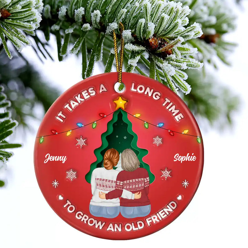 Grow An Old Friend - 3D Inflated Effect Printed Ornament, Personalized Circle Ceramic Ornament